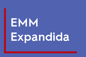Imagem com fundo roxo, linha na cor vermelha em "L" no canto inferior esquerdo da imagem. Ao centro, escrito em branco "EMM Expandida"